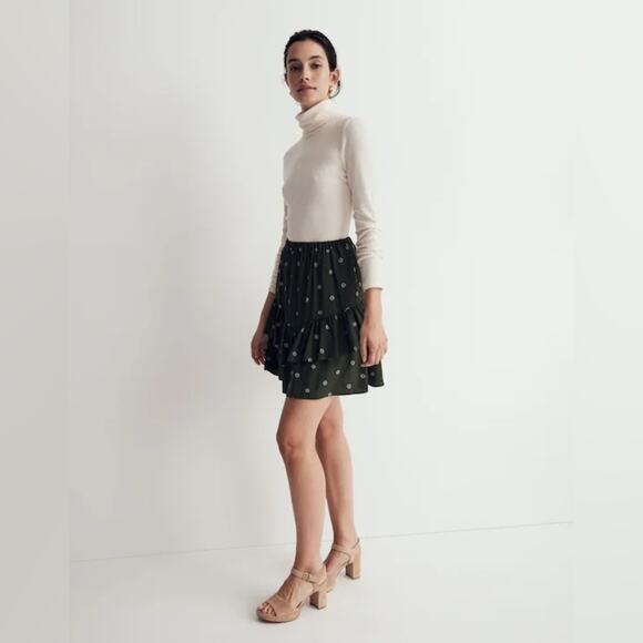 MADEWELL Ruffle Tiered Ditsy Floral Mini Skirt Print Green Spring Small - Picture 8 of 9